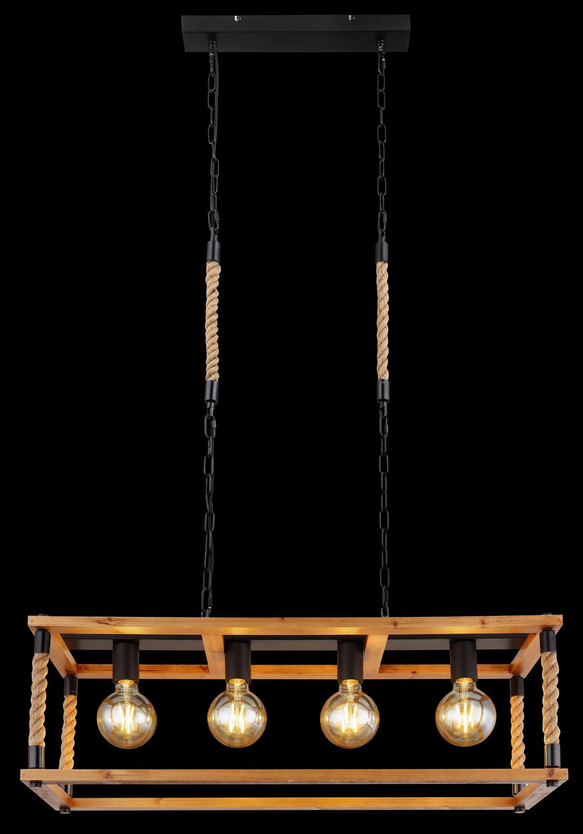 Hängeleuchte 15691-4h - Schwarz/Braun, Natur, Naturmaterialien/Holz (80/25/120cm) - Globo