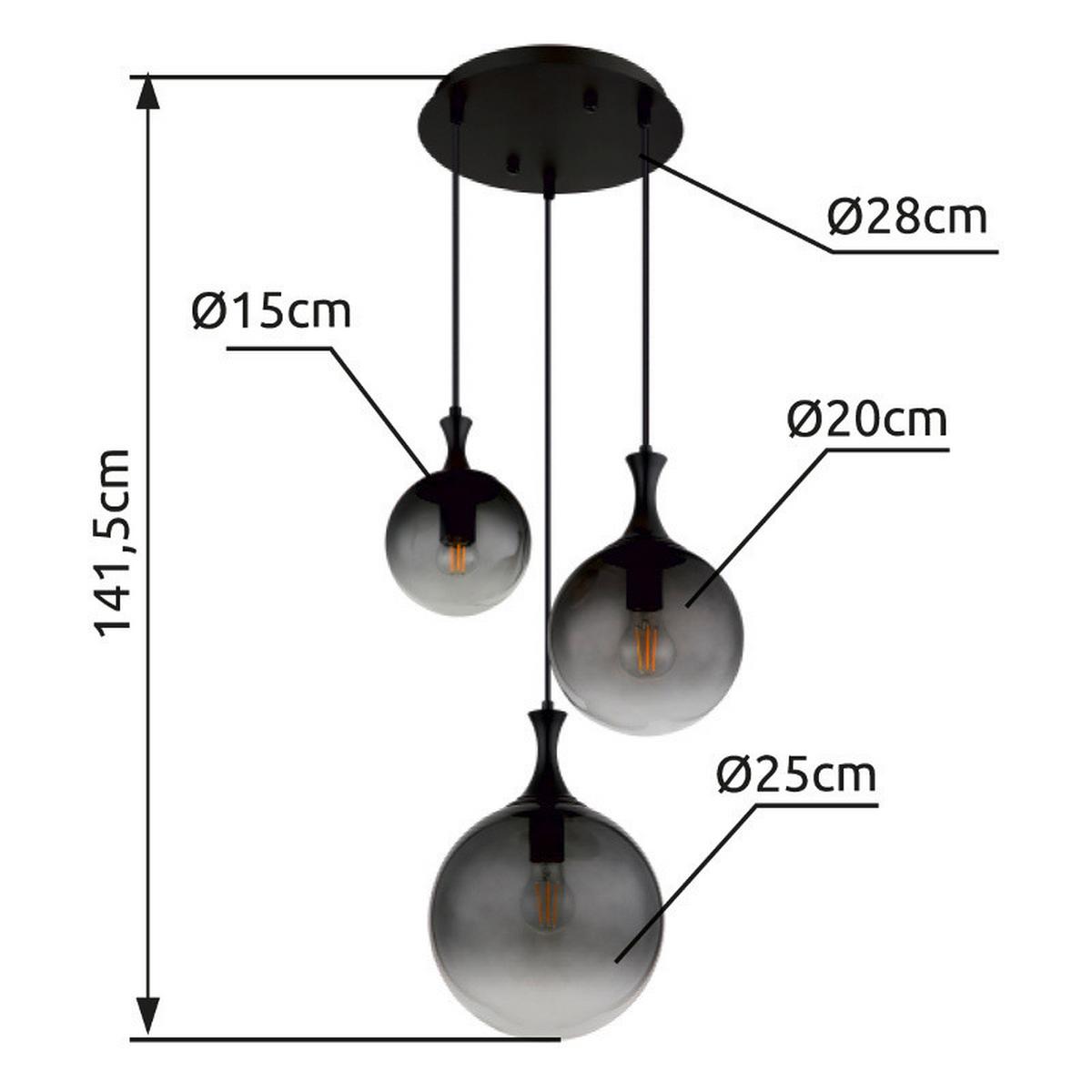 Hängeleuchte 15885-3h - Schwarz, Design, Glas/Kunststoff (39/141,5cm) - Globo