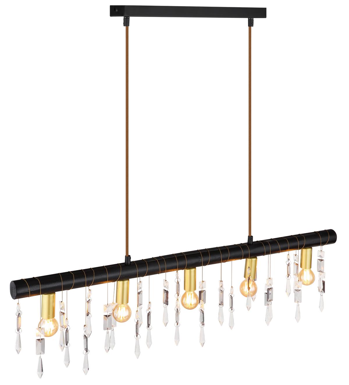 Hängeleuchte H:120 Cm 5-Flammig - Schwarz, KONVENTIONELL, Glas/Holz (90/6/120cm) - Globo
