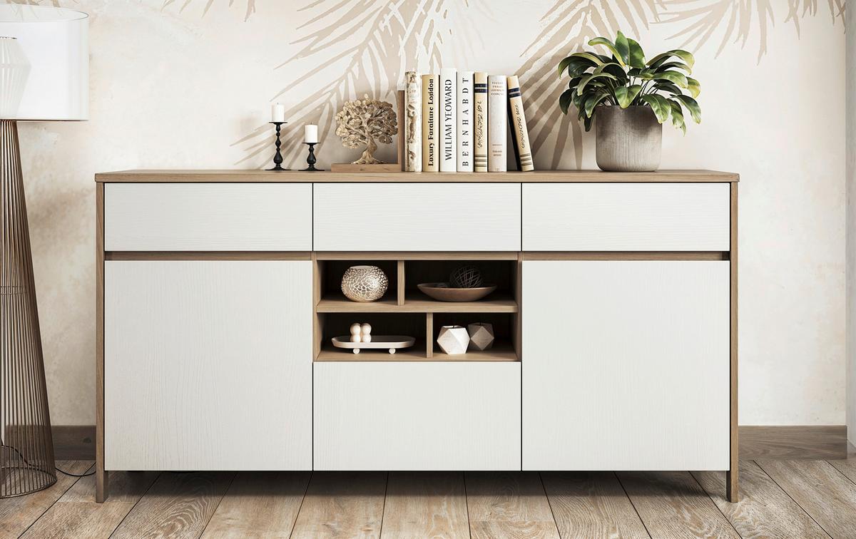 Sideboard Stranda Weiß/Eiche B: 164cm - Eichefarben/Weiß, Design, Holzwerkstoff (164/85/39cm) - MID.YOU