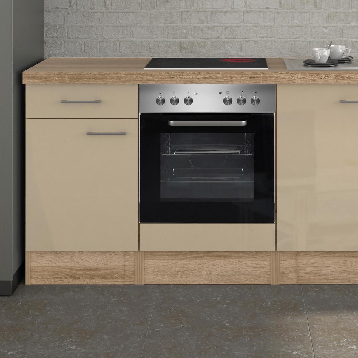 Küchenzeile Nepal mit Geräten 210 cm Kaschmir/Eiche Dekor - Kaschmir/Sonoma Eiche, MODERN, Holzwerkstoff (210cm) - FlexWell