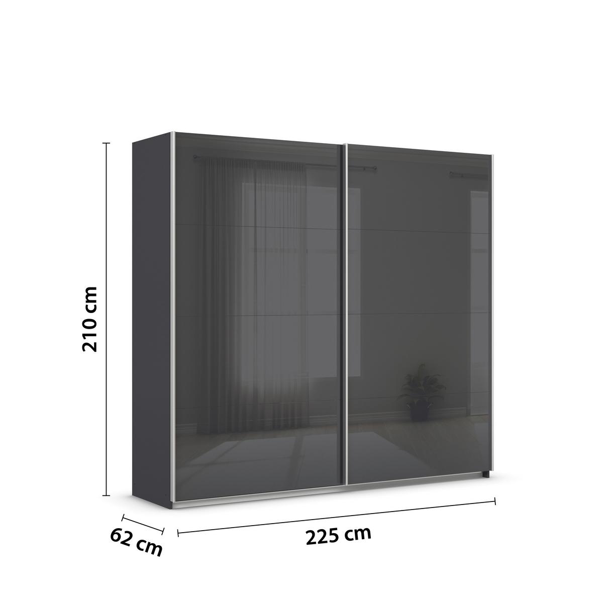 Tolóajtós Szekrény Feldkirch  225/210 Cm - magasfényű antracit/antracit, Modern, faalapú anyag/Üveg (225/210/62cm)