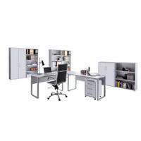 Büro Office Edition Weiß, Grau - Weiß/Grau, MODERN, Holzwerkstoff/Metall - MID.YOU