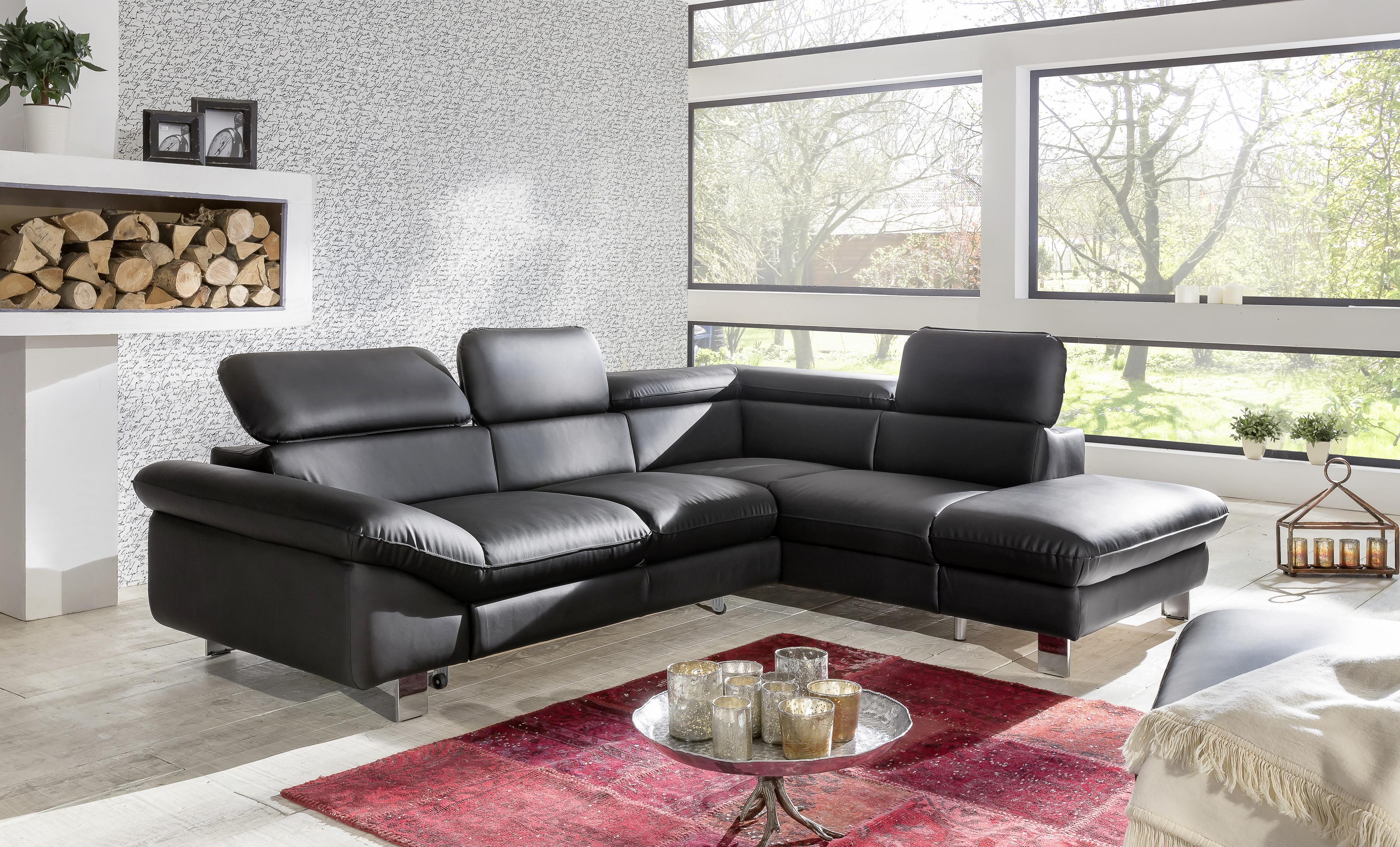 Ecksofa mit Schlaffunktion Driver Schwarz Lederlook - Chromfarben/Schwarz, MODERN, Textil (266/214cm) - MID.YOU