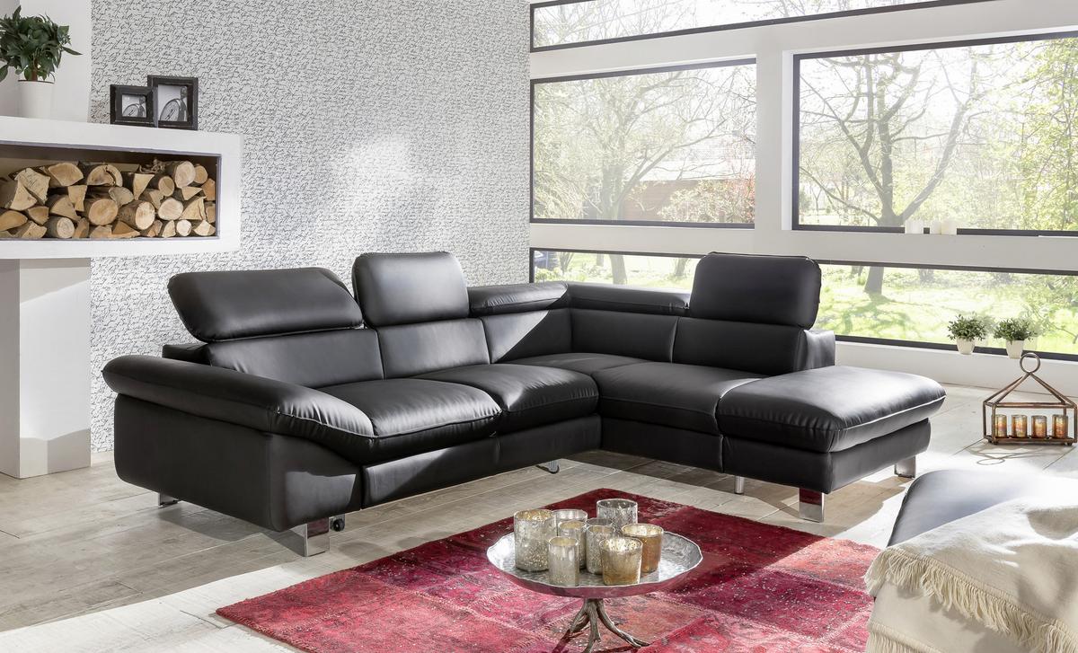 Ecksofa Mit Schlaffunktion Driver Schwarz Lederlook - Chromfarben/Schwarz, MODERN, Textil (266/214cm) - MID.YOU