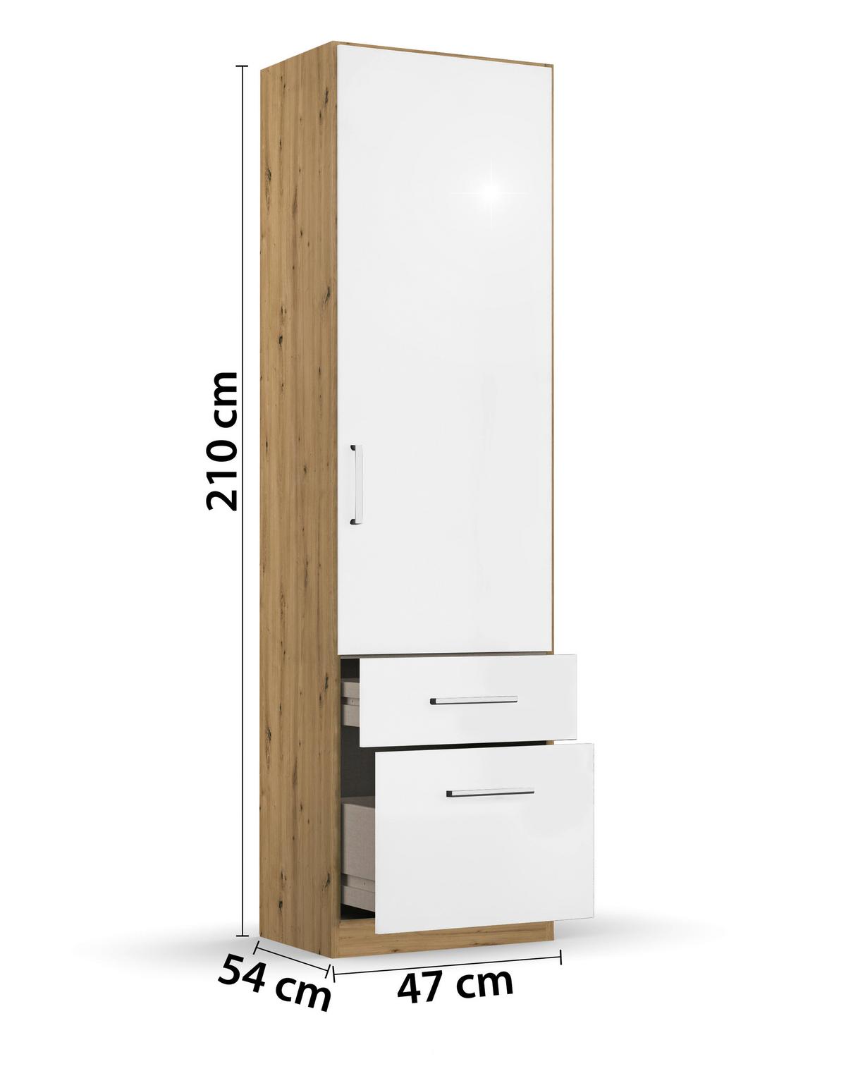 Drehtürenschrank 47 Cm Berlin Eiche Dekor/weiß - Weiß Hochglanz/Eiche Artisan, MODERN, Holzwerkstoff (47/197/54cm) - Rauch Möbel