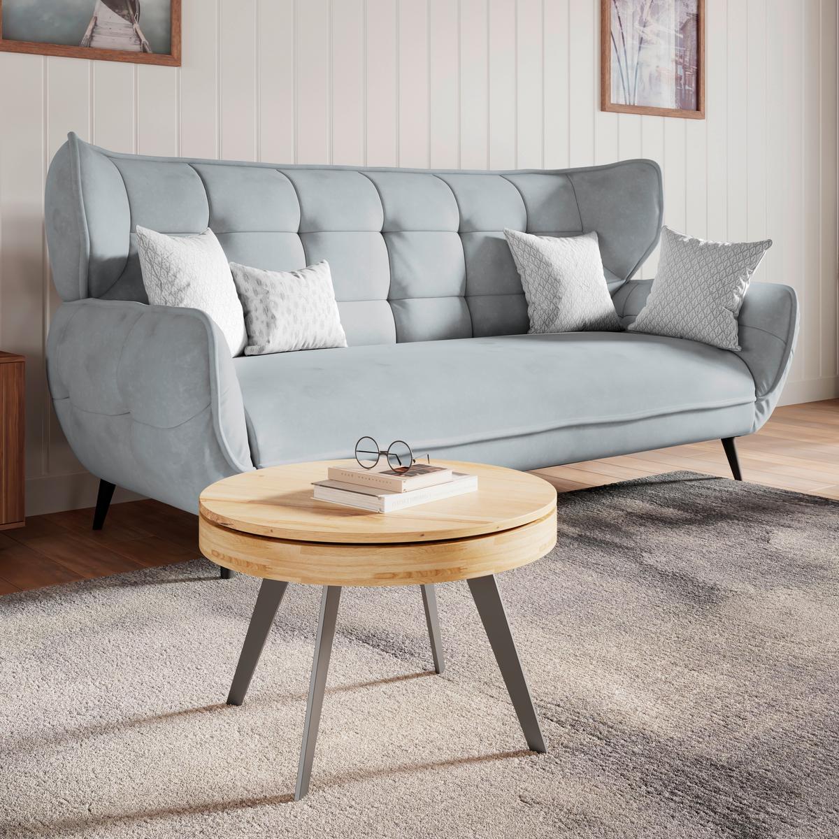3-Sitzer-Sofa Prince Grau B: 221 cm - Schwarz/Grau, MODERN, Textil (221/105/98cm)