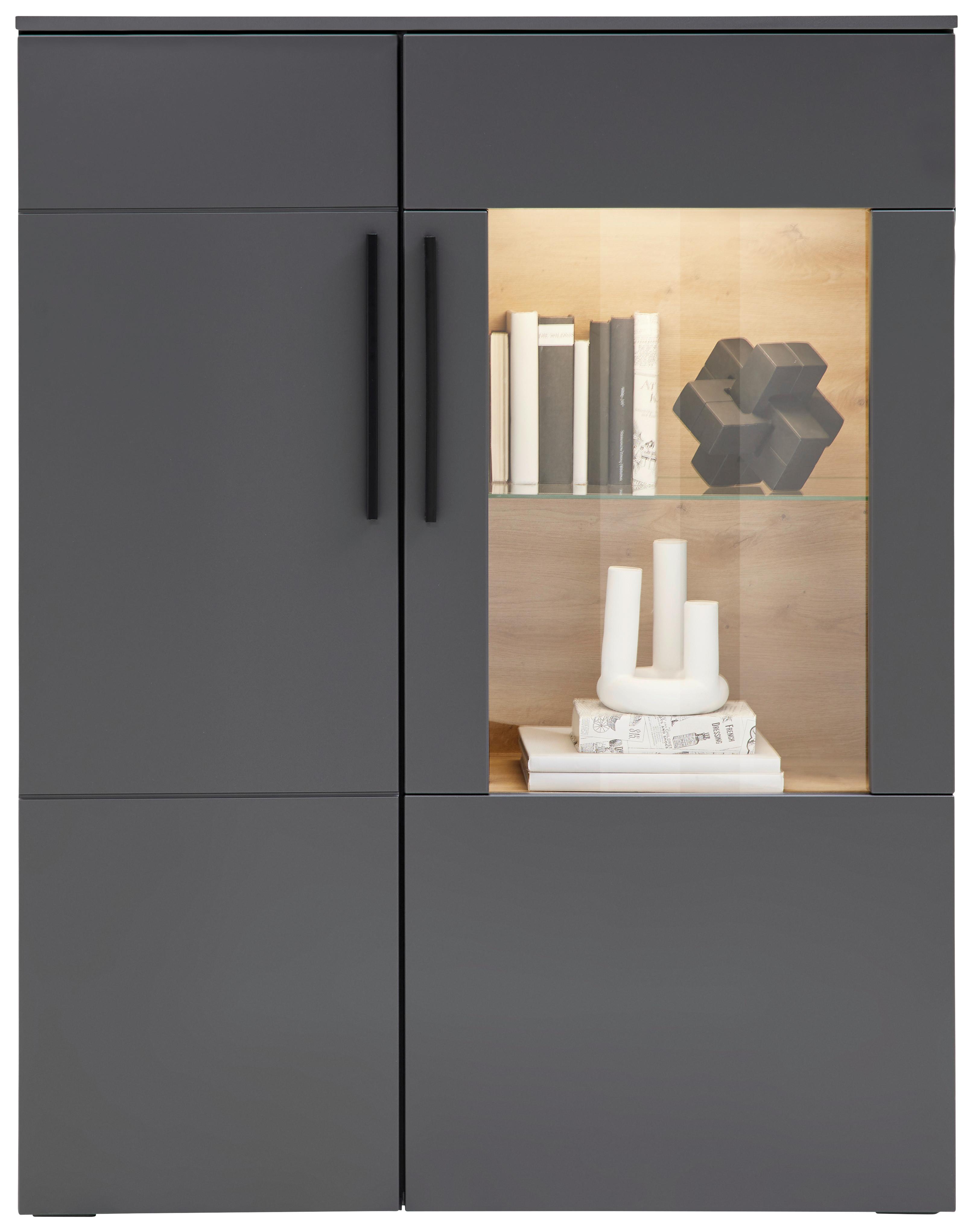 Vitrine Atlanta B: 100,1 cm Grau/Eiche Viking Dekor - Eichefarben/Silberfarben, MODERN, Holzwerkstoff (100,1/144,2/37,2cm)