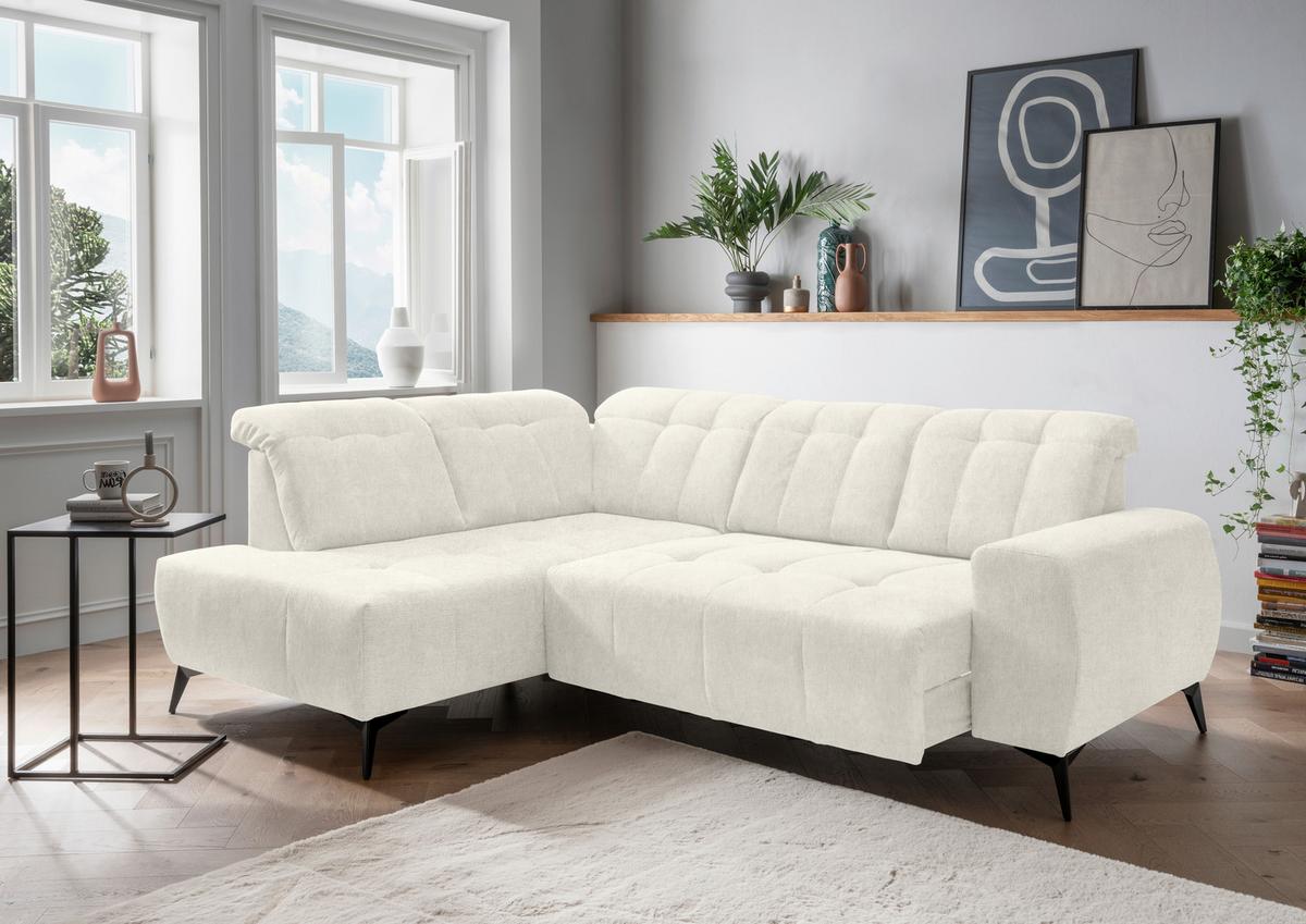 Ecksofa mit USB Anschluss Sano, Creme, S: 200x261 cm - Creme/Schwarz, MODERN, Textil (200/261cm) - Livetastic