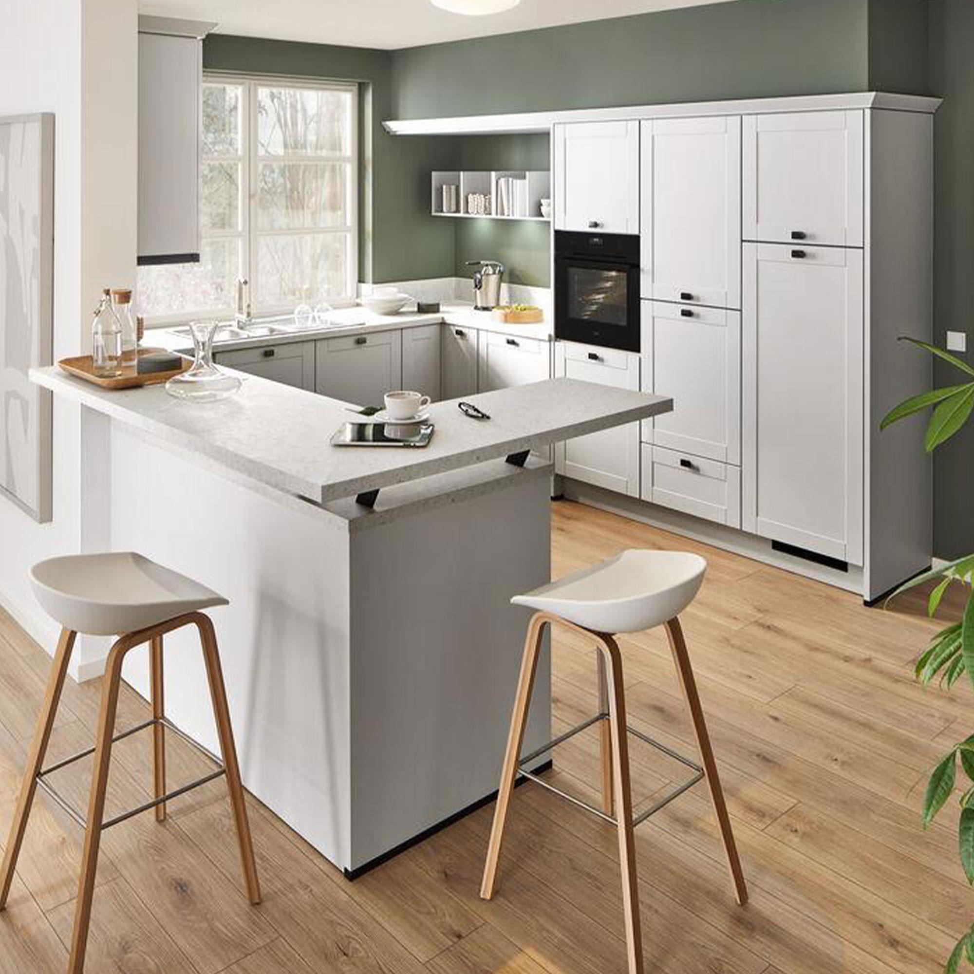 Einbauküchen Pn 435 Frei Planbar Landhausstil - Weiß Hochglanz/Eichefarben, Holzwerkstoff - Pino