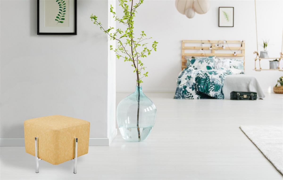 Hocker Lizia, Gelb B: 42 cm - Gelb/Silberfarben, Design, Textil (42/43/42cm) - Kayoom