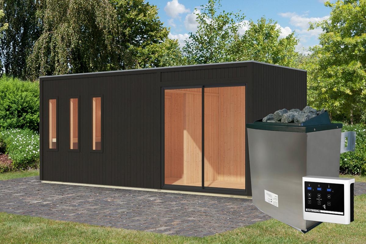 Saunahaus Noirva 216/244/573 cm - Schwarz, Basics, Holz (216/244/573cm)