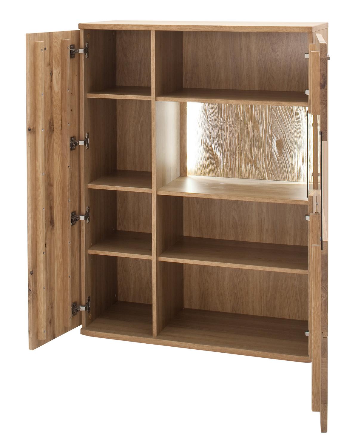 Highboard teilmassiv B: 90 cm Santori Eichefarben - Eichefarben/Schwarz, Design, Glas/Holz (90/122/37cm) - Livetastic