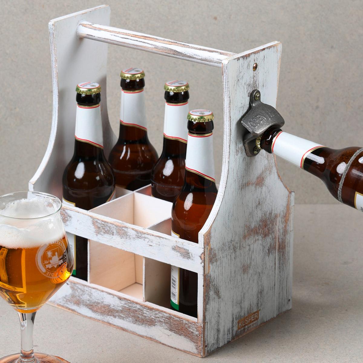 Flaschenträger Weiß B: 25 cm - Weiß, Basics, Holzwerkstoff (25/32/16,8cm) - Kesper