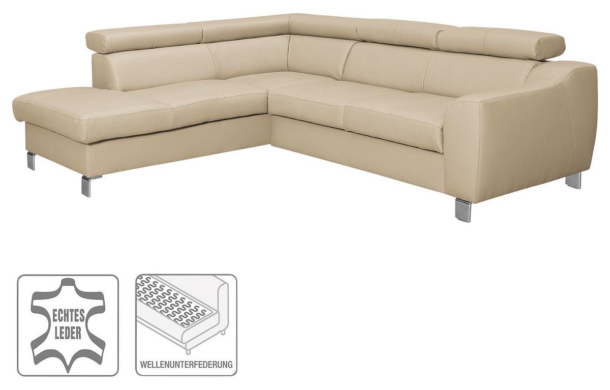 Ecksofa Aspen Beige S: 208 Cm - Chromfarben/Beige, Design, Leder/Textil (208/245cm) - Livetastic