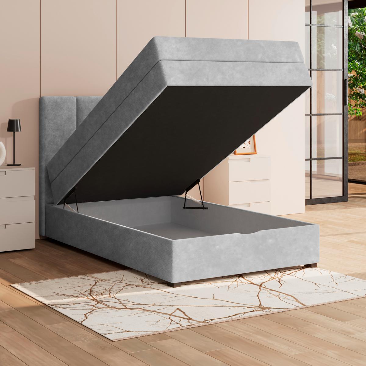 Boxspringbett Mit Topper & Bettkasten 100x200 Lauro - Hellgrau/Schwarz, Trend, Textil (100/200cm)