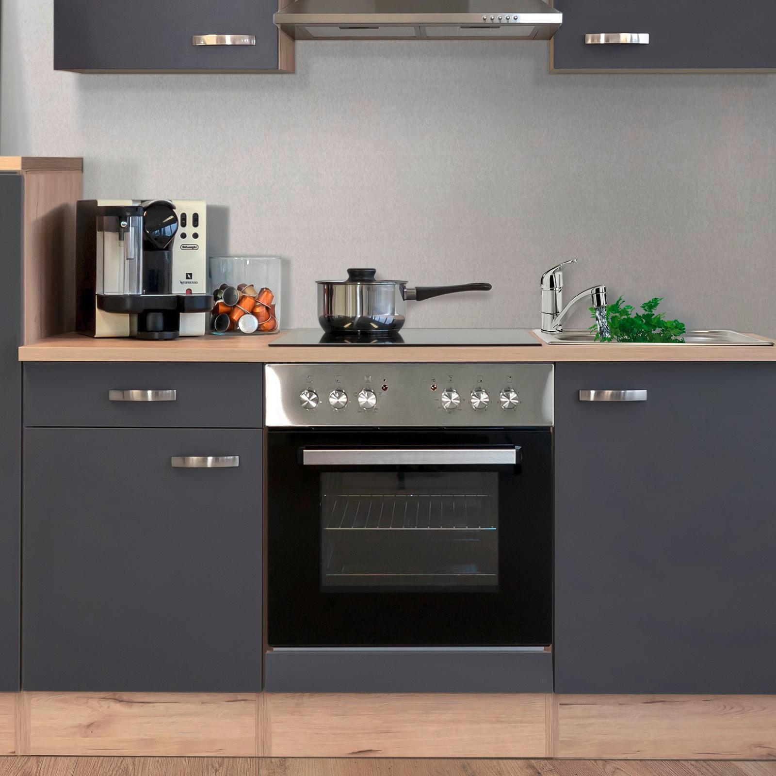 Kuchynský blok SHADOW vr.4 spotrebičov, šířka 220 cm - dub San Remo/farba ušľachtilej ocele, Modern, kov/kompozitné drevo (220/200/60cm)