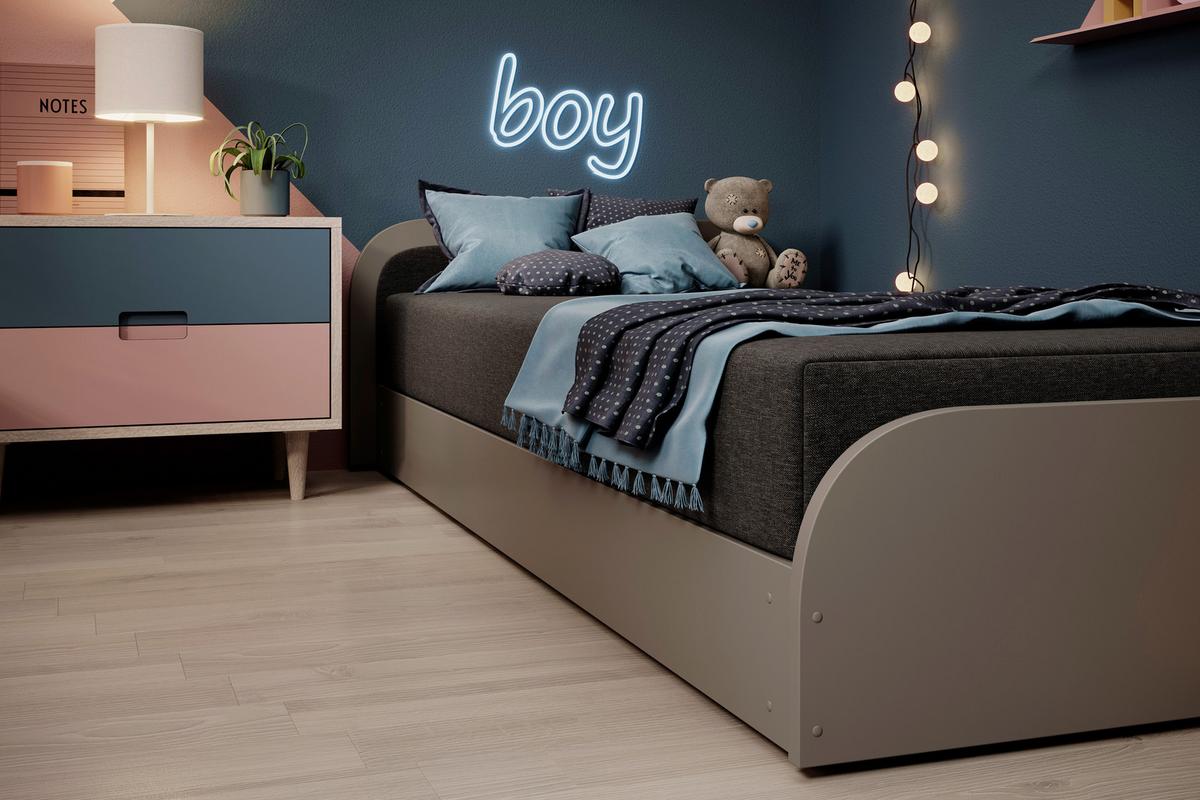 Bett Parys Left Grau Lf: 80x190 Cm - Hellgrau/Schwarz, MODERN, Holz/Textil (80/190cm) - MID.YOU