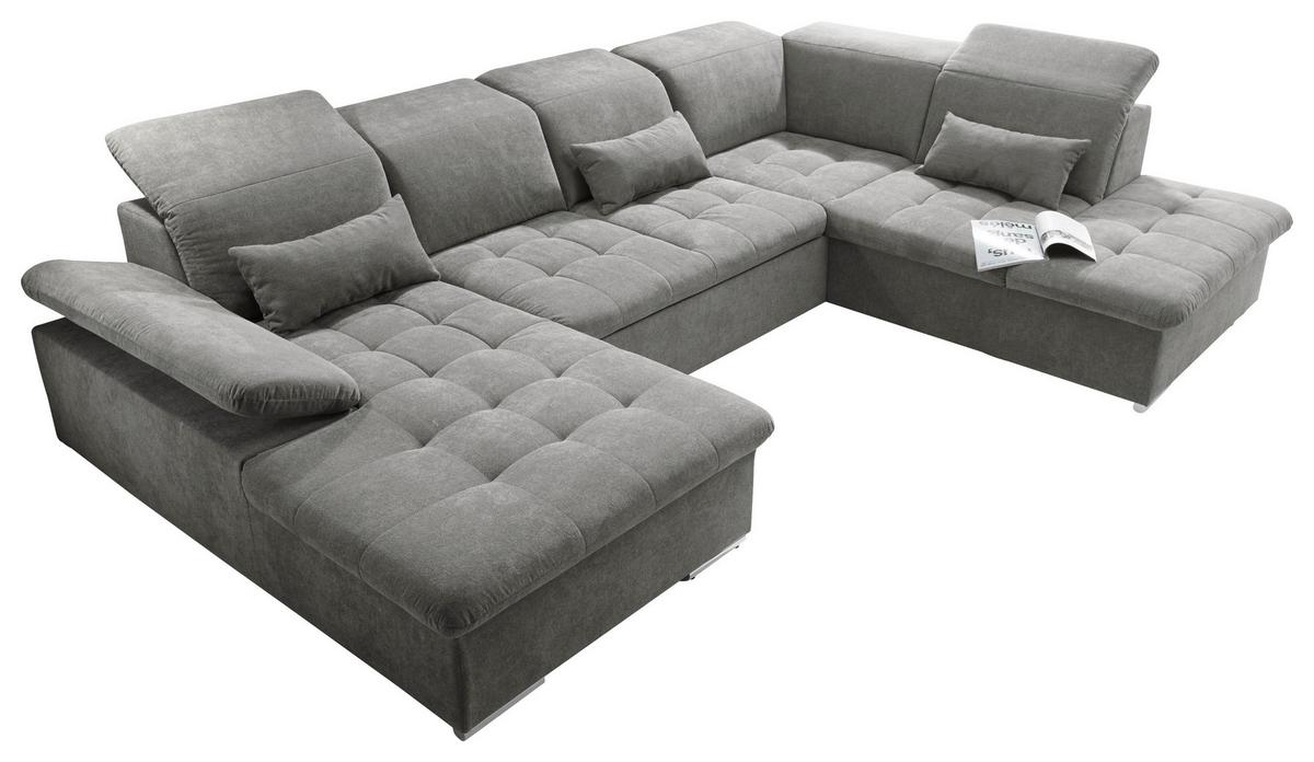 Wohnlandschaft mit Schlaffunktion Wayne, Webstoff - Schlammfarben/Silberfarben, KONVENTIONELL, Textil (188/340/240cm) - MID.YOU