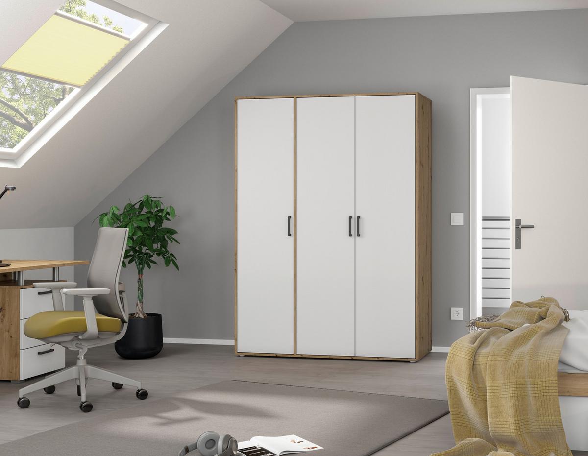 Drehtürenschrank 140 cm Voyager Eiche Artisan,weiß - Weiß/Eiche Artisan, MODERN, Holzwerkstoff (140/194/53cm) - Rauch Möbel