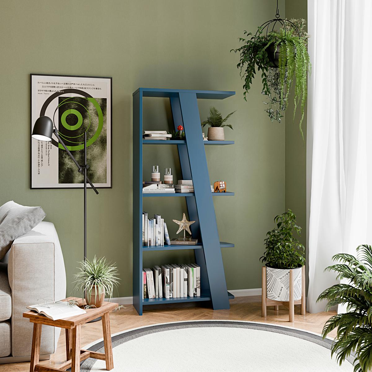 REGÁL NATTA - tmavomodrá, Modern, kompozitné drevo (72/161/29,6cm)