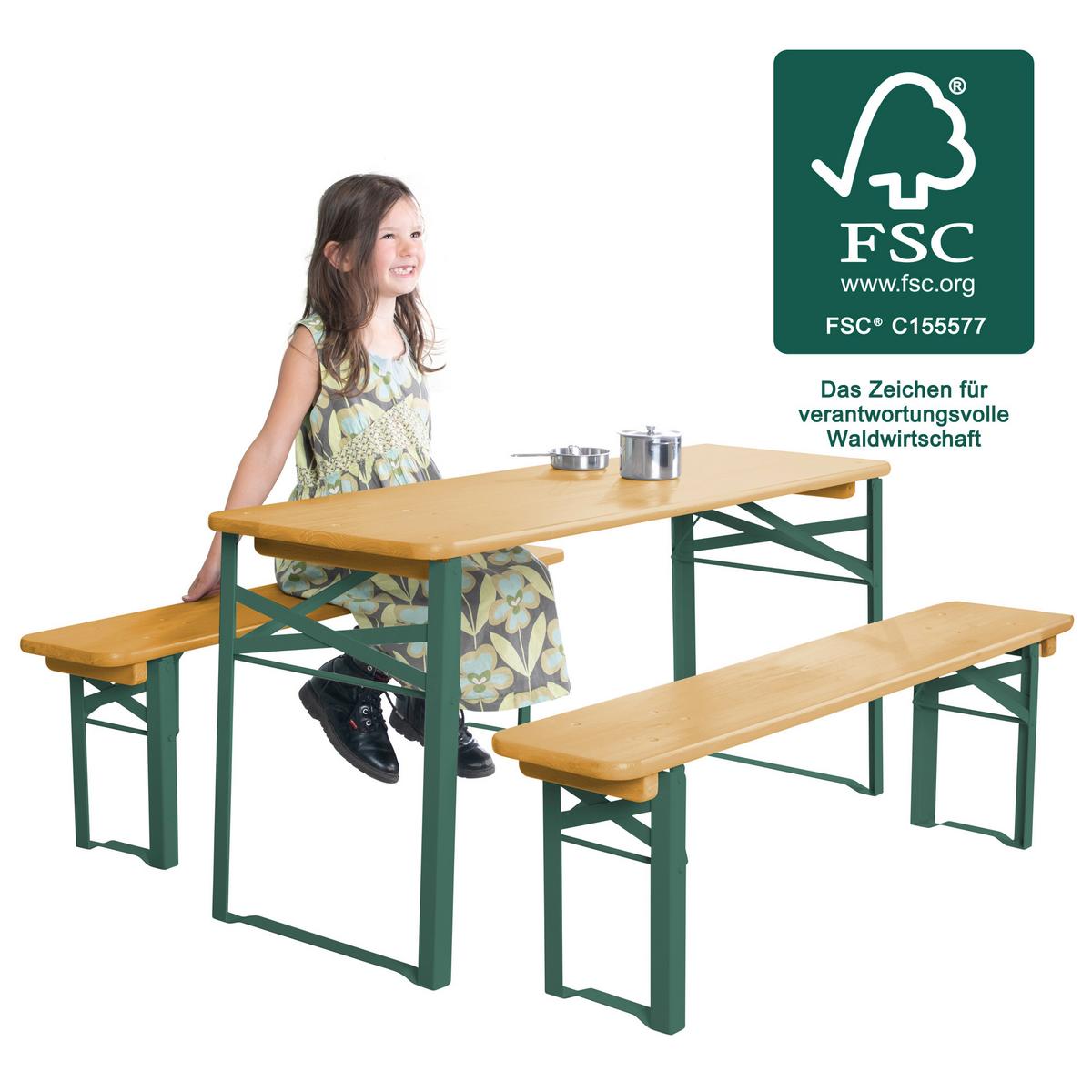 Kindersitzgruppe 3-Teilig natur/Grün - Naturfarben/Grün, Basics, Holz/Metall (109/52/40cm)