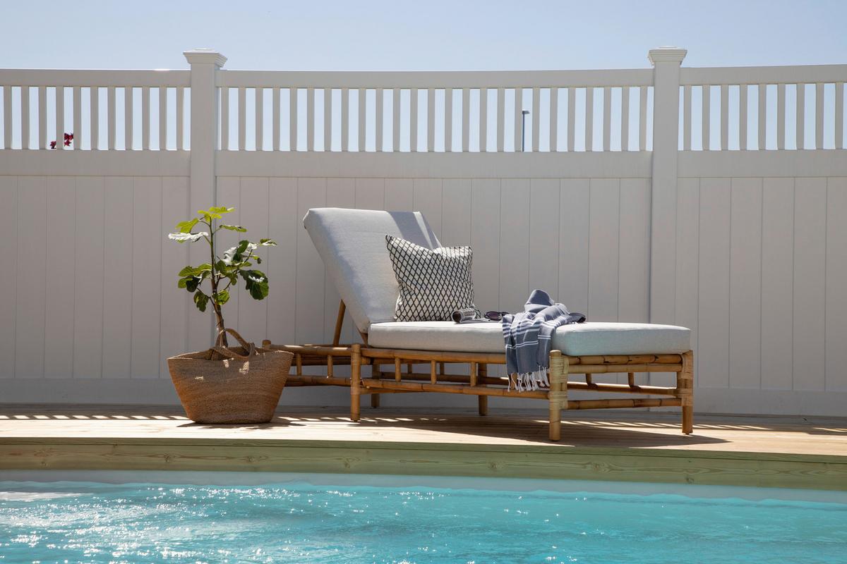 Sonnenliege Cane Bambus/Rattan/Textil +auflage - Hellbraun/Creme, KONVENTIONELL, Holz/Textil (80/35/210cm) - Gardenson