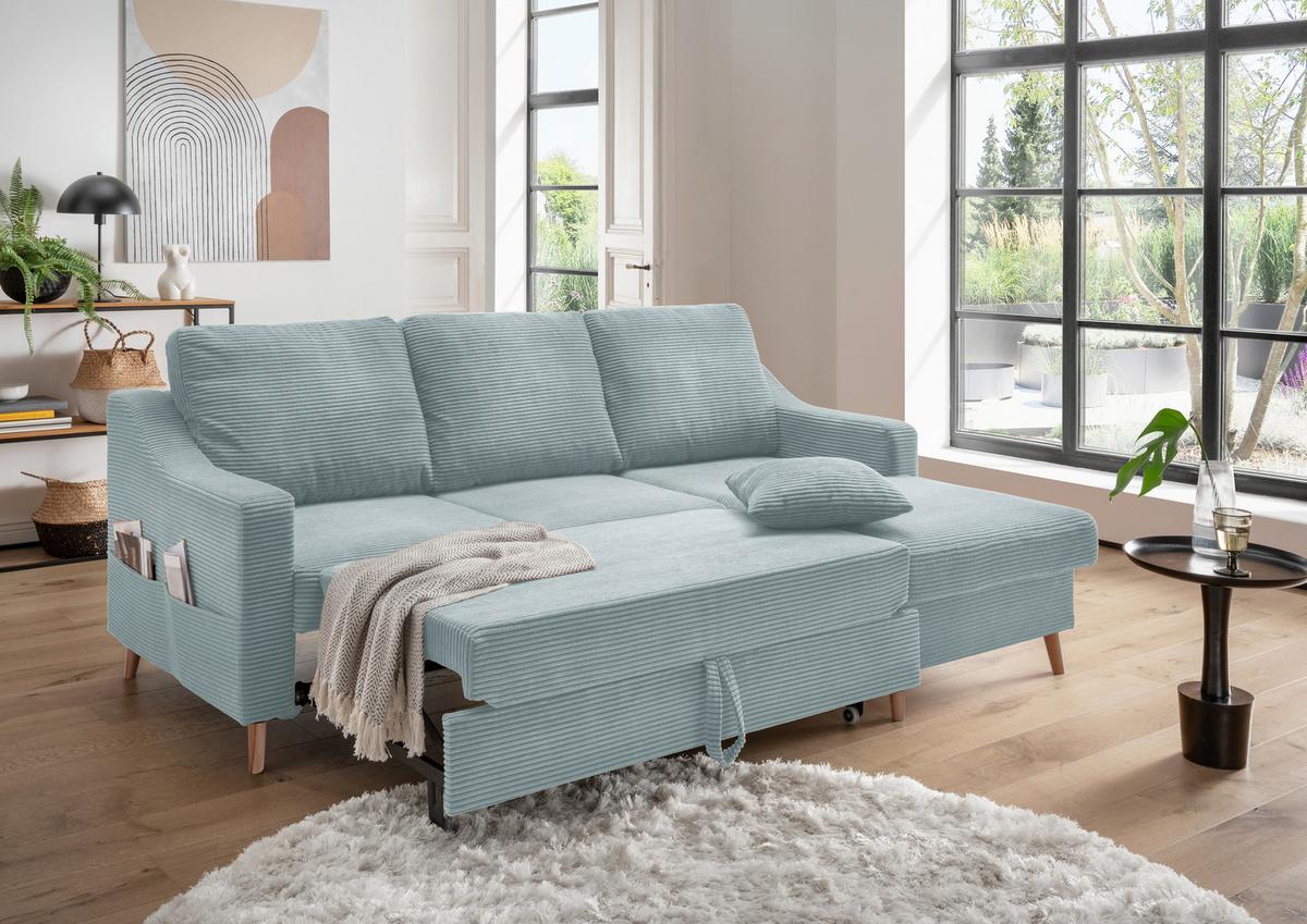 Ecksofa Valentina - Naturfarben/Hellblau, Design, Textil (228/150cm) - P & B