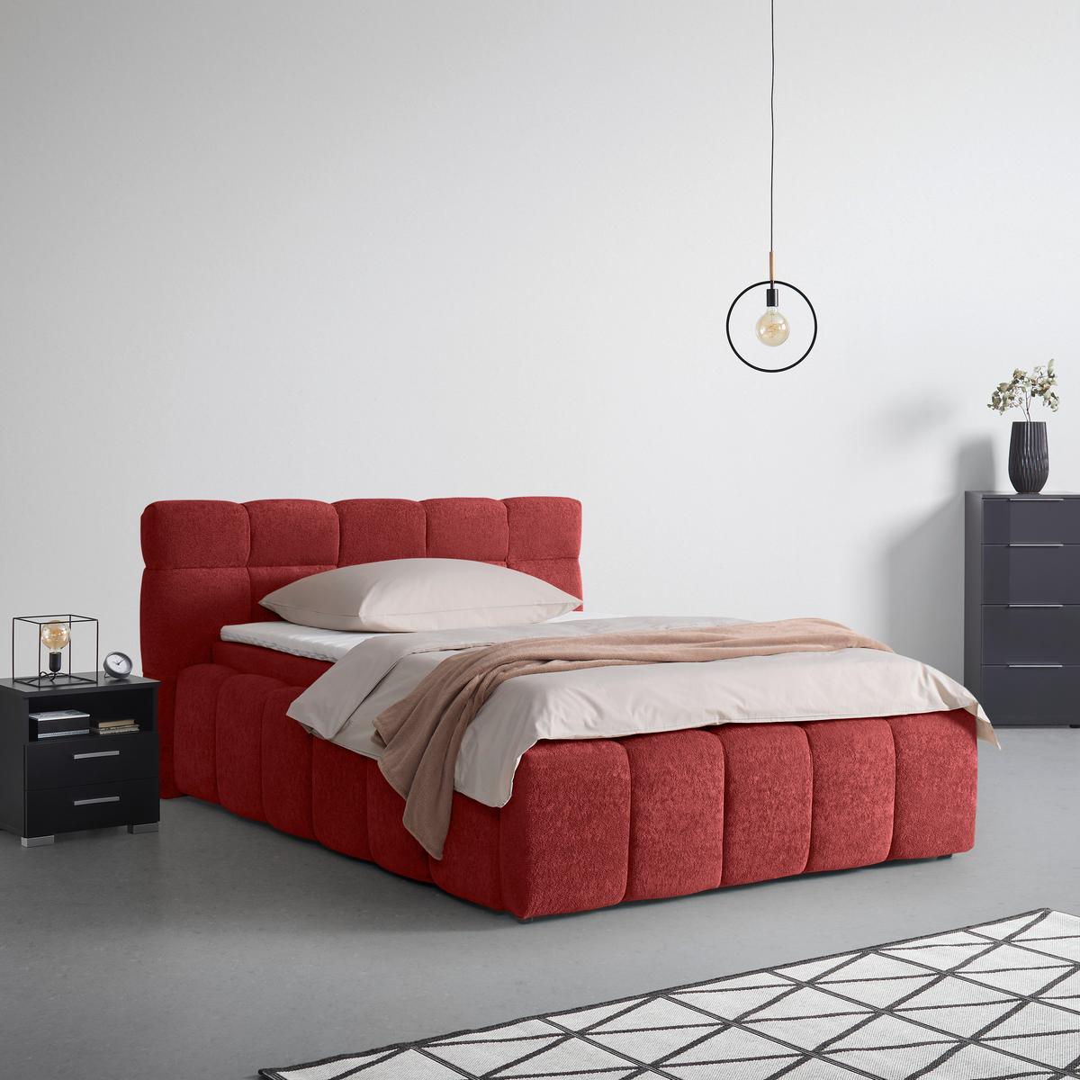 Čalúnená posteľ MONTE 120x200, červená - čierna/červená, Konventionell, textil/plast (120/200cm) - Based