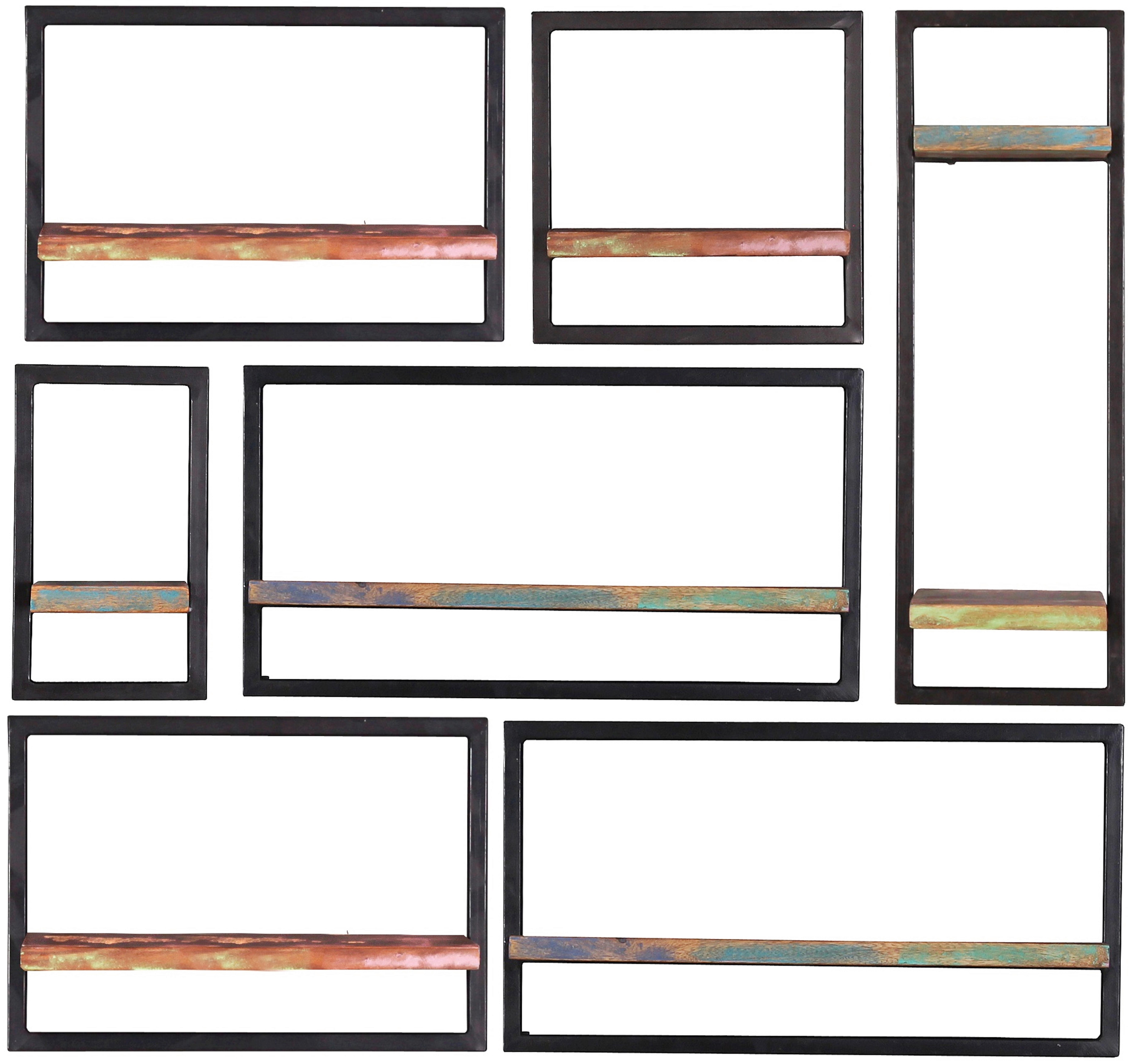 Wandregalset Multicolor/Schwarz B: 120cm - Multicolor/Schwarz, Design, Holz/Metall (120/115/25cm) - MID.YOU
