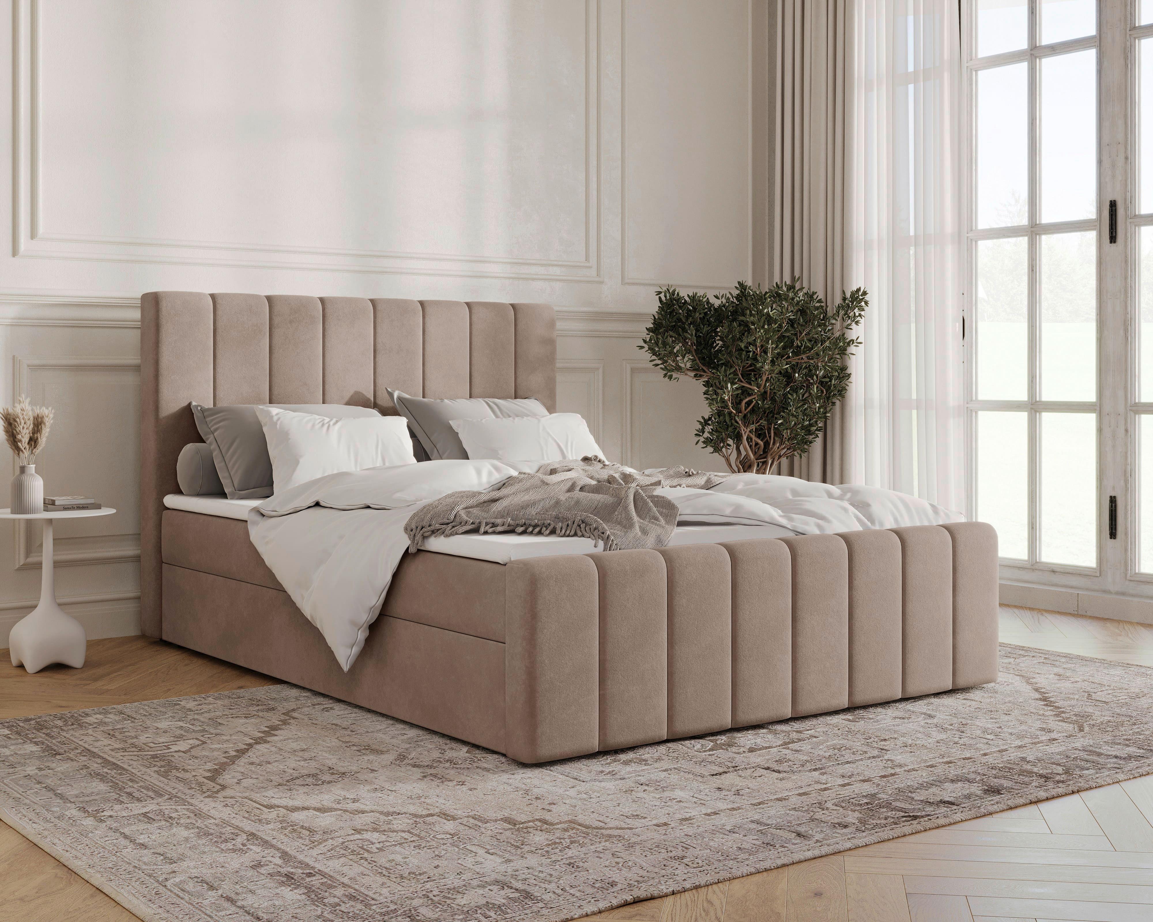 BOXBETT Lila Cappuccino 160x200cm - Schwarz/Cappuccino, MODERN, Holz/Kunststoff (160/200cm) - MID.YOU
