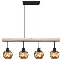Hängeleuchte 15534-4h - Schwarz/Naturfarben, Natur, Glas/Holz (82/13/120cm) - Globo
