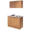 Minikuchyně NANO,šířka 100 cm včetně varné desky a dřezu - barvy buku/béžová, Moderní, kompozitní dřevo/plast (100cm) - FlexWell