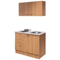 Minikuchyňa NANO, šírka 100 cm vrátane drezu a varnej dosky - farba buka/farba ušľachtilej ocele, Modern, kompozitné drevo/plast (100cm) - FlexWell