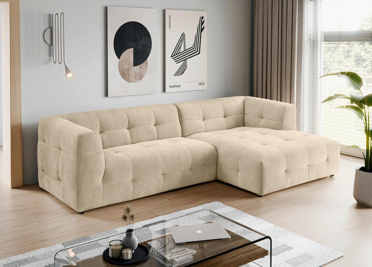 Ecksofa Tenso Beige S: 292x161cm - Beige/Schwarz, Basics, Holz/Textil (292/161cm) - MID.YOU
