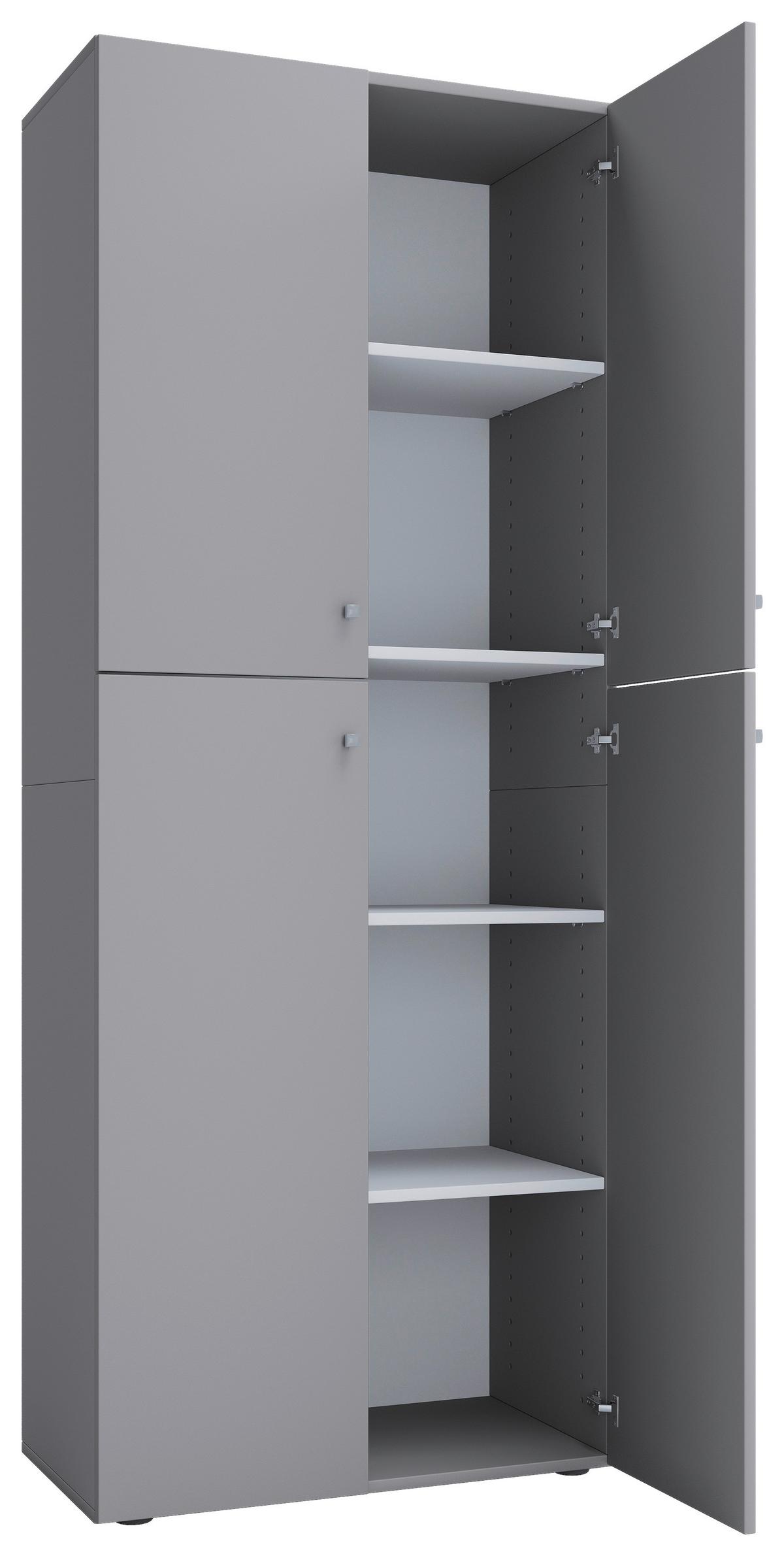 Schuhschrank Lona Grau Dekor 4-Türig Hoch B: 70 cm - Schwarz/Grau, KONVENTIONELL, Holzwerkstoff (70/182/37cm) - MID.YOU