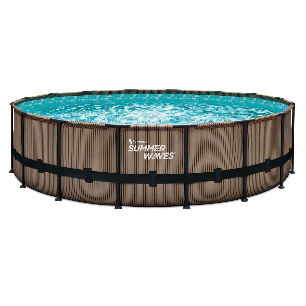 Aufstellpool Rund mit Leiter D: 488 cm - Teakfarben, KONVENTIONELL, Kunststoff (488/122cm)