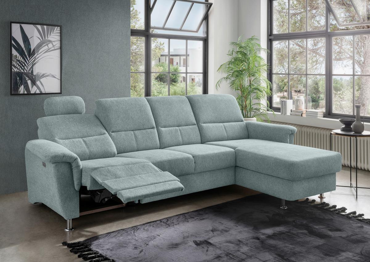 Ecksofa Mit Relaxfunktion Parole Blau Chenille - Chromfarben/Blau, KONVENTIONELL, Textil (292/165cm) - Livetastic