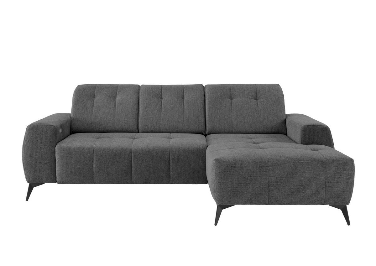 Ecksofa mit USB Anschluss Sano, Anthrazit, S: 258x180 cm - Anthrazit/Schwarz, MODERN, Textil (258/180cm) - Livetastic
