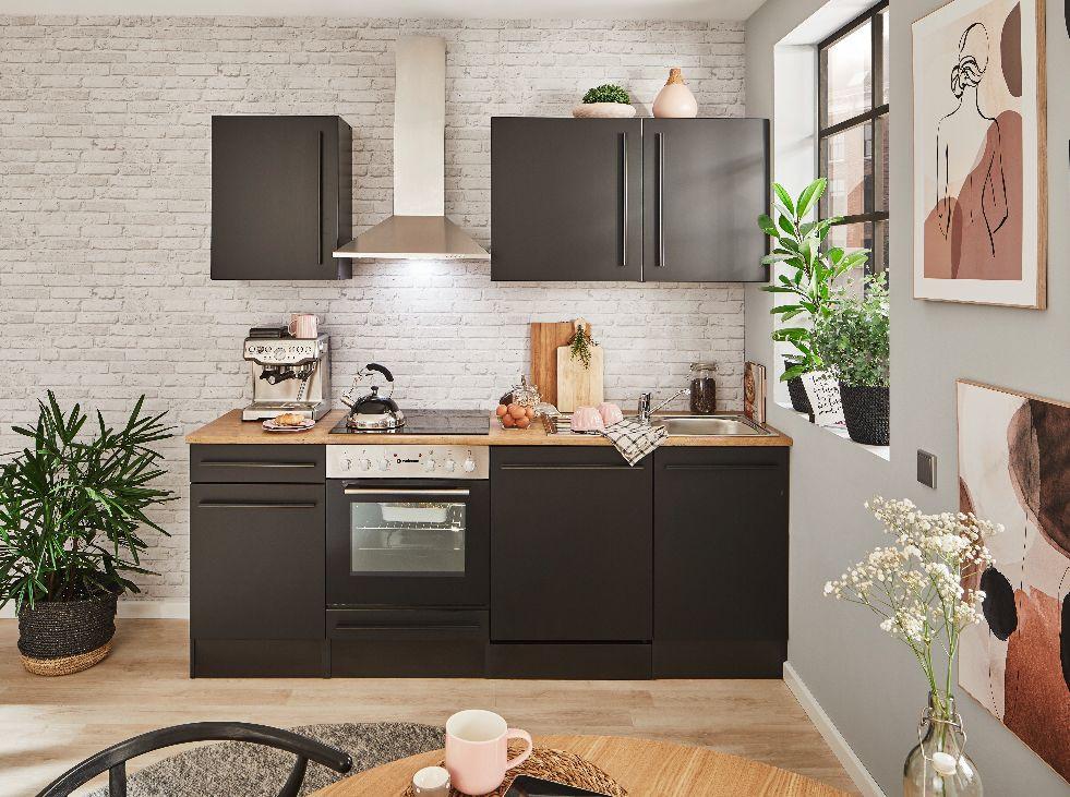 Kuchynský blok JACQUELINE bez spotrebičov, šírka 220 cm - čierna/farba duba, Lifestyle, kompozitné drevo/plast (220cm) - MID.YOU