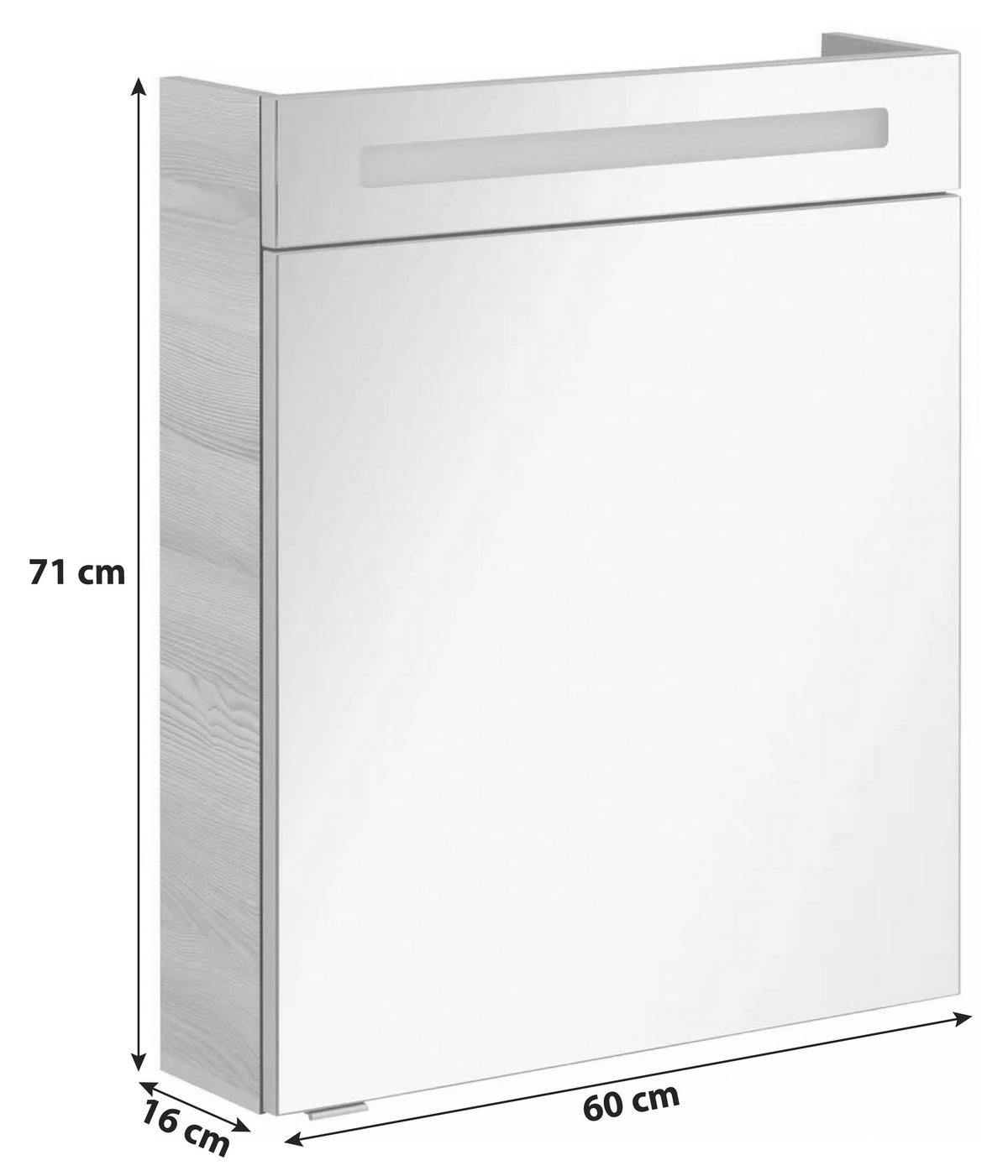 Spiegelschrank B.clever Mit Led 1-Türig Bxhxt: 60x71x16 Cm - Eschefarben, MODERN, Glas/Holzwerkstoff (60/71/16cm) - MID.YOU