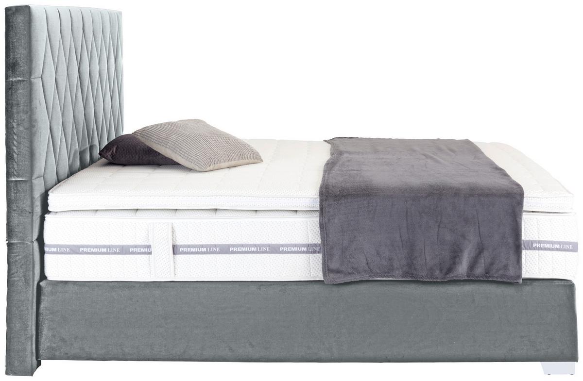 Boxspringbett mit Gepolstertem Kopfteil 160x200 cm Paula - Chromfarben/Anthrazit, MODERN, Textil (160/200cm)