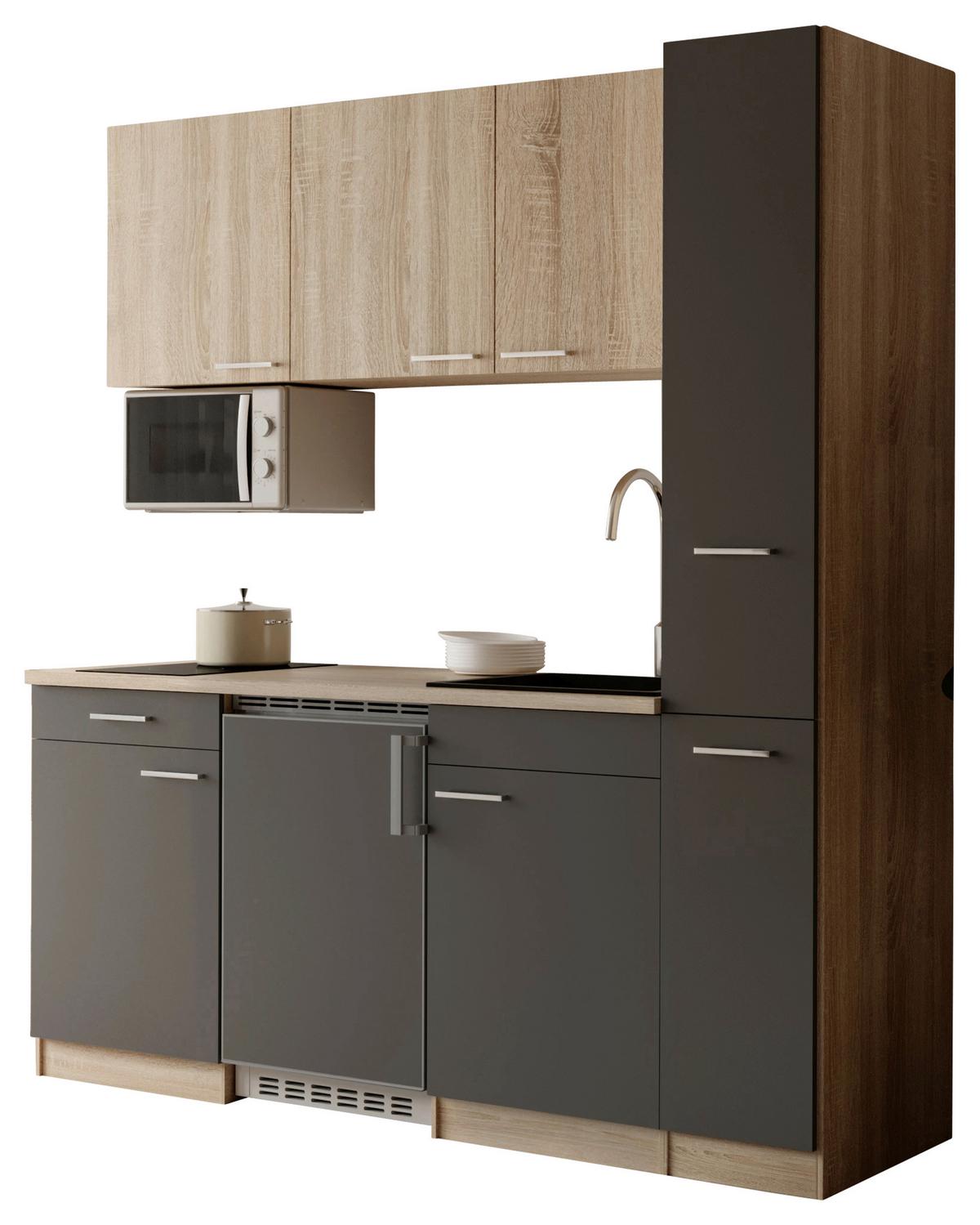 KÜCHENBLOCK Ingrid, Grau B: 180 cm - Eichefarben/Grau, Design, Holzwerkstoff (180cm) - Respekta