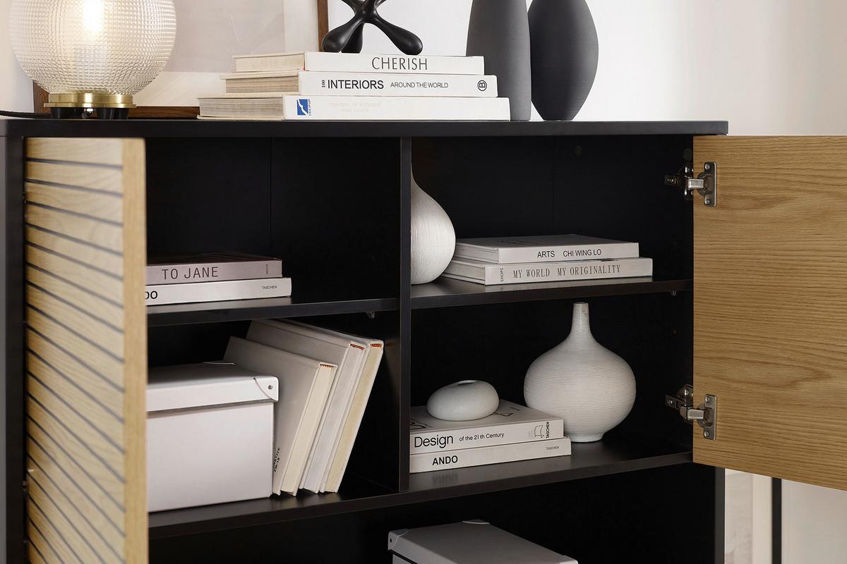 Highboard Schwarz, Eichefarben B: 100cm - Eichefarben/Schwarz, Design, Holz/Holzwerkstoff (100/155/40cm) - Livetastic