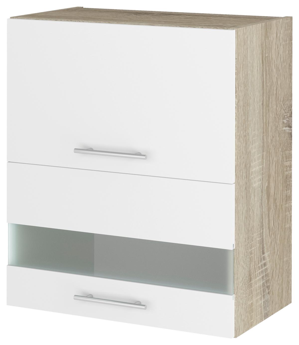 Felsőszekrény Corina - Sonoma tölgy/fehér, Modern, műanyag/Üveg (60/72,4/34,6cm)