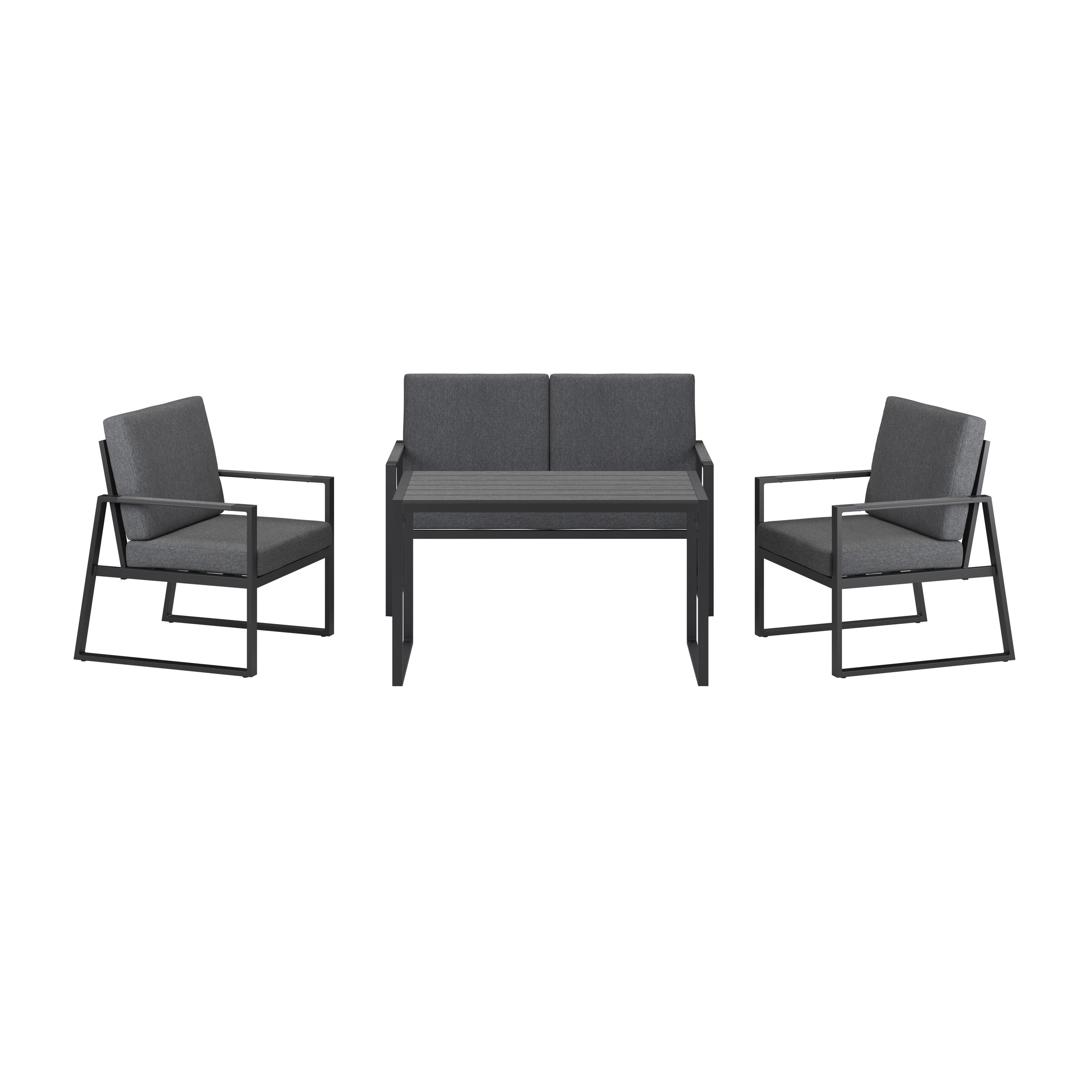 Loungegarnitur Marbella - Anthrazit, MODERN, Kunststoff/Textil - Beldano