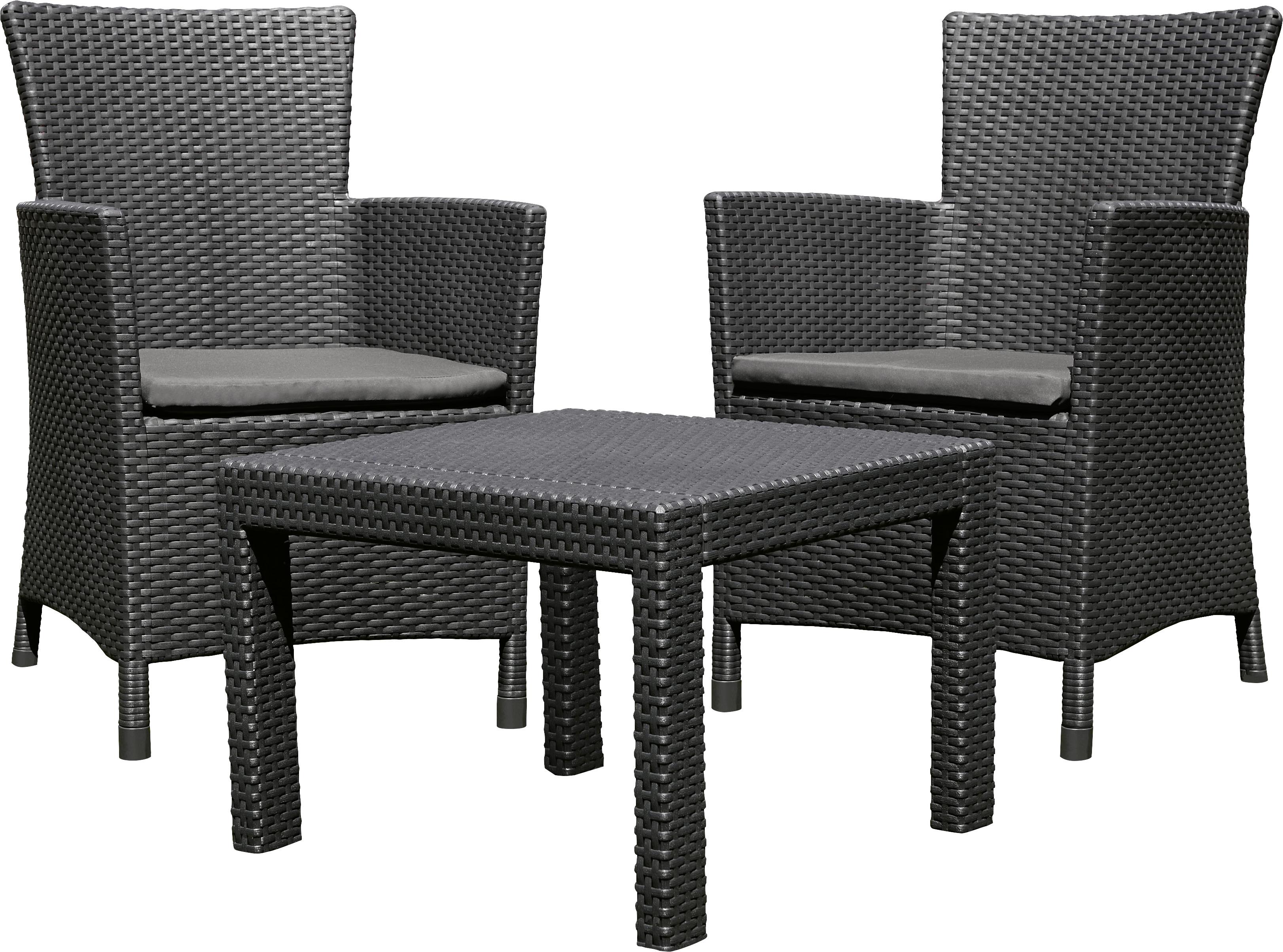 Balkonmöbel Set Rosario Aus Polyrattan mit Kissen - Hellgrau/Graphitfarben, MODERN, Kunststoff - Allibert