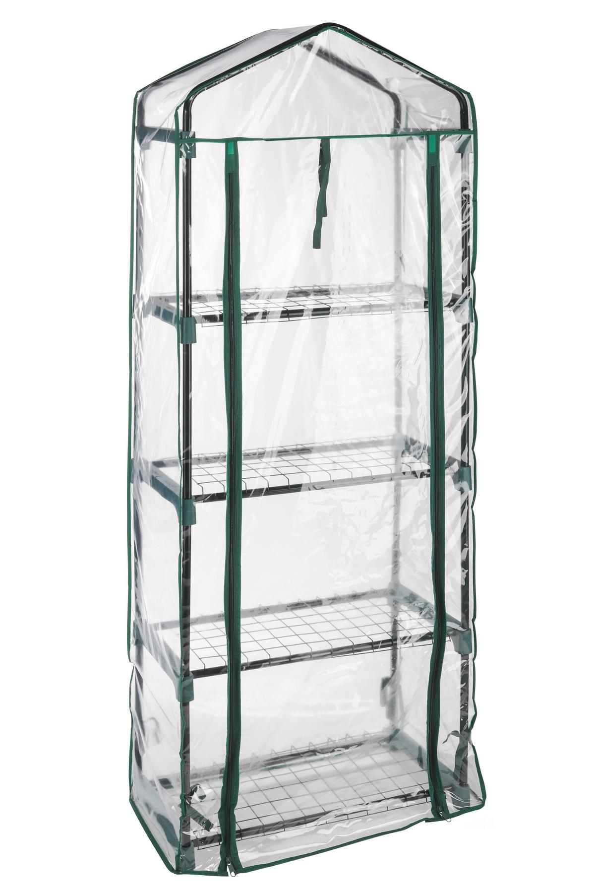 Mini Gewächshaus Grün Metall/ Kunststoff H: 160cm 4 Ebenen - Transparent/Grün, Basics, Kunststoff/Metall (59/160/31cm)
