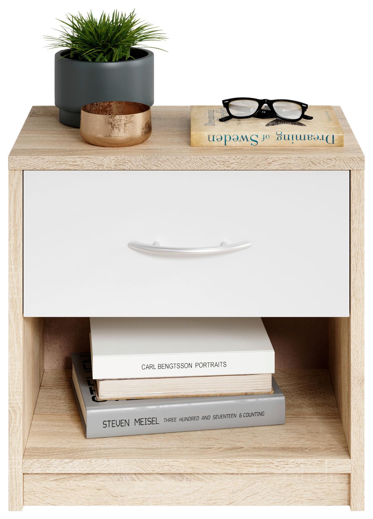 Nachtkästchen Pepe B: 39 Cm Sonoma Eiche/weiß - Weiß/Sonoma Eiche, Basics (39/41/28cm)