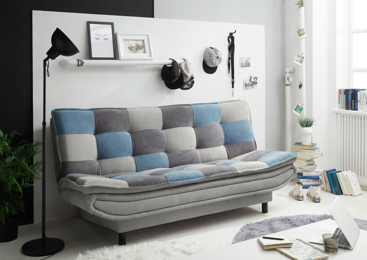 Schlafsofa Mit Bettkasten Patch, Mischgewebe - Blau/Schlammfarben, Basics, Holzwerkstoff/Textil (188/90/89cm) - MID.YOU